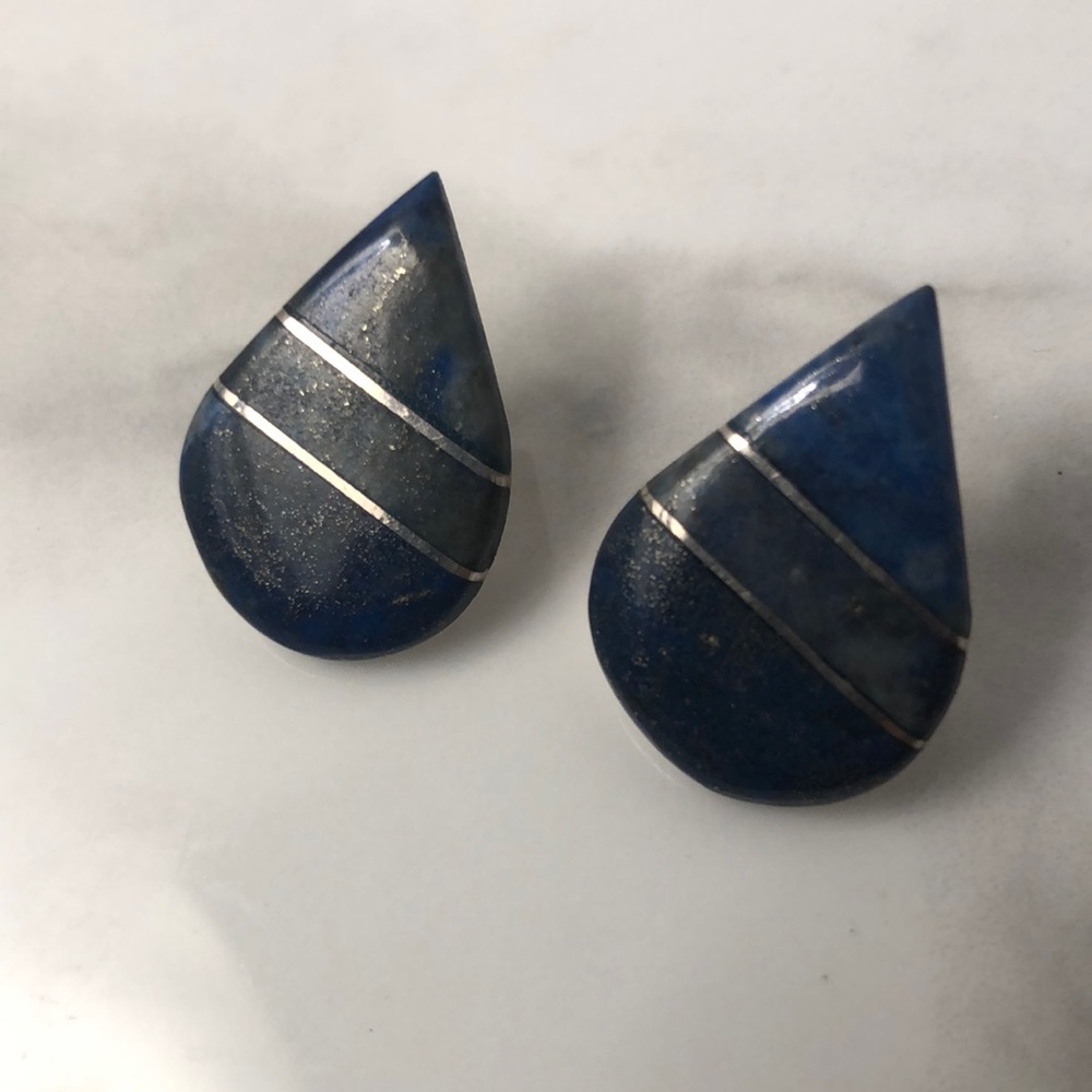 Lapis lazuli 950 silver inlay‎ stud earrings